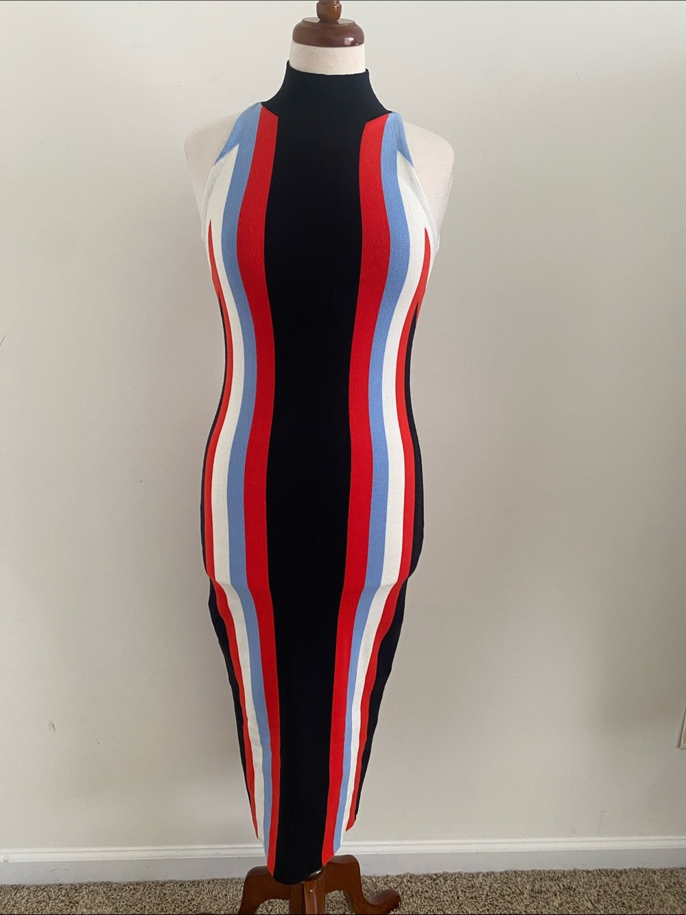Bar III Pop Vertical-Stripe Knit Halter Midi Dress Size Small